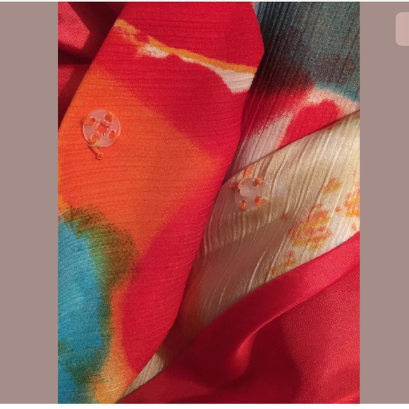 Leslie Stuart Watercolor Dress Size 8 EUC green orange - Picture 4 of 6